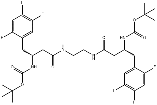 2,6,9,13-Tetraazatetradecanedioic acid, 5,10-dioxo-3,12-bis[(2,4,5-trifluorophenyl)methyl]-, 1,14-bis(1,1-dimethylethyl) ester, (3R,12R)- Struktur