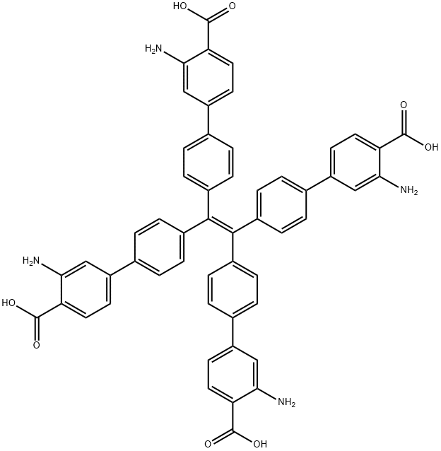 [1,1'-Biphenyl]-4-carboxylic acid, 4',4''',4''''',4'''''''-(1,2-ethenediylidene)tetrakis[3-amino- Struktur