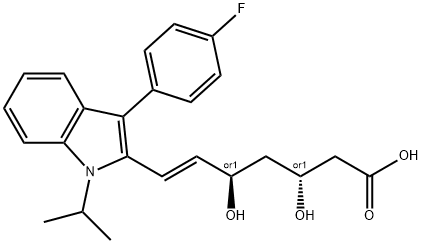 6-Heptenoic acid, 7-[3-(4-fluorophenyl)-1-(1-methylethyl)-1H-indol-2-yl]-3,5-dihydroxy-, (3R,5R,6E)-rel- Struktur