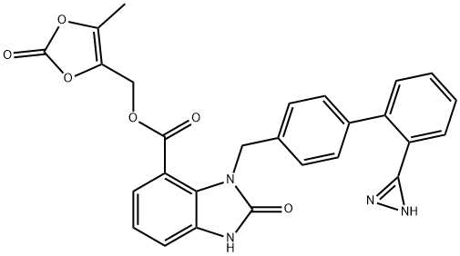 (5-Methyl-2-oxo-1,3-dioxol-4-yl)methyl 3-((2''-(1H-Diazirin-3-yl)-[1,1''-biphenyl]-4-yl)methyl)-2-oxo-2,3-dihydro-1H-benzo[d]imidazole-4-carboxylate Struktur