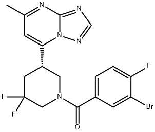 Methanone, (3-bromo-4-fluorophenyl)[(5S)-3,3-difluoro-5-(5-methyl[1,2,4]triazolo[1,5-a]pyrimidin-7-yl)-1-piperidinyl]- Struktur