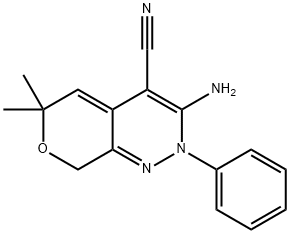 6H-Pyrano[3,4-c]pyridazine-4-carbonitrile, 3-amino-2,8-dihydro-6,6-dimethyl-2-phenyl- Struktur