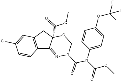 Indeno1,2-e1,3,4oxadiazine-4a(3H)-carboxylic acid, 7-chloro-2,5-dihydro-2-(methoxycarbonyl)4-(trifluoromethoxy)phenylaminocarbonyl-, methyl ester, (4aR)- Struktur