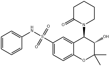 2H-1-Benzopyran-6-sulfonamide, 3,4-dihydro-3-hydroxy-2,2-dimethyl-4-(2-oxo-1-piperidinyl)-N-phenyl-, (3S,4R)- Struktur