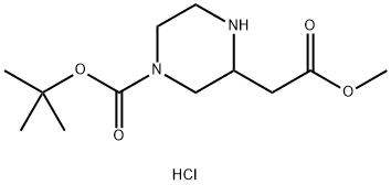 tert-Butyl 3-(2-methoxy-2-oxoethyl)piperazine-1-carboxylate hydrochloride Struktur