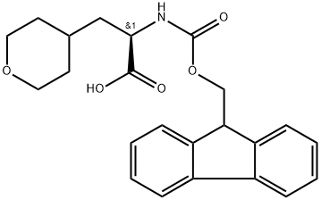 2H-Pyran-4-propanoic acid, α-[[(9H-fluoren-9-ylmethoxy)carbonyl]amino]tetrahydro-, (αR)- Struktur