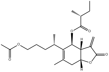 1-O-Acetyl-6alpha-O-(2-methylbutyryl)britannilactone Struktur