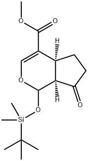 Cyclopenta[c]pyran-4-carboxylic acid, 1-[[(1,1-dimethylethyl)dimethylsilyl]oxy]-1,4a,5,6,7,7a-hexahydro-7-oxo-, methyl ester, (4aS,7aR)- Struktur