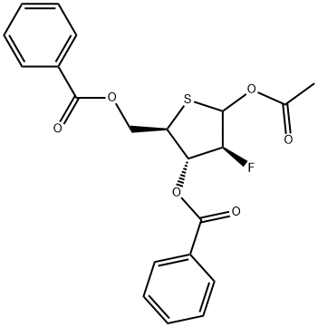 1-O-acetyl-2-deoxy-3,5-di-O-benzoyl-2-fluoro-4-thio-D arabinofuranone Struktur