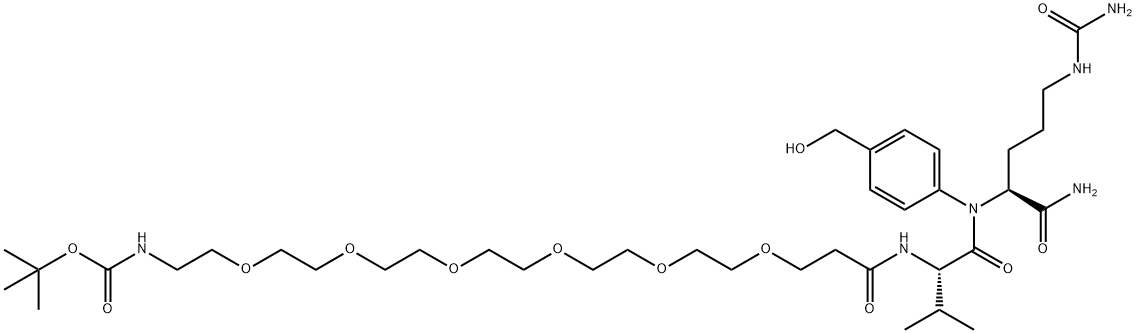 L-Ornithinamide, N-(25,25-dimethyl-1,23-dioxo-4,7,10,13,16,19,24-heptaoxa-22-azahexacos-1-yl)-L-valyl-N5-(aminocarbonyl)-N-[4-(hydroxymethyl)phenyl]- Struktur