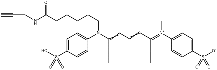 3H-Indolium, 2-[3-[1,3-dihydro-3,3-dimethyl-1-[6-oxo-6-(2-propyn-1-ylamino)hexyl]-5-sulfo-2H-indol-2-ylidene]-1-propen-1-yl]-1,3,3-trimethyl-5-sulfo-, inner salt Struktur