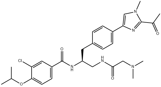 Benzamide, N-[(1S)-2-[4-(2-acetyl-1-methyl-1H-imidazol-4-yl)phenyl]-1-[[[2-(dimethylamino)acetyl]amino]methyl]ethyl]-3-chloro-4-(1-methylethoxy)- Struktur