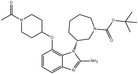 Tert-butyl (3R)-3-[7-(1-acetylpiperidin-4-yl)oxy-2-aminobenzimidazol-1-yl]azepane-1-carboxylate Struktur