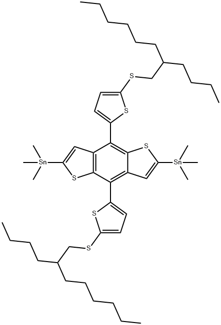 (4,8-bis(5-((2-butyloctyl)thio)thiophen-2-yl)benzo[1,2-b:4,5-b']dithiophene-2,6-diyl)bis(trimethylstannane) Struktur