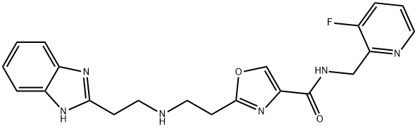 4-Oxazolecarboxamide, 2-[2-[[2-(1H-benzimidazol-2-yl)ethyl]amino]ethyl]-N-[(3-fluoro-2-pyridinyl)methyl]- Struktur