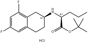 (S)-tert-butyl 2-(((S)-6,8-difluoro-1,2,3,4-tetrahydronaphthalen-2-yl)amino)pentanoate hydrochloride Struktur