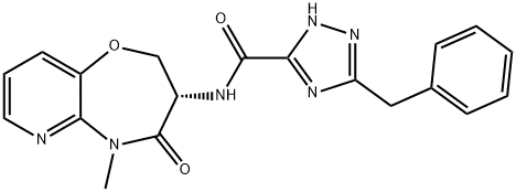 1H-1,2,4-Triazole-5-carboxamide, 3-(phenylmethyl)-N-[(3S)-2,3,4,5-tetrahydro-5-methyl-4-oxopyrido[3,2-b][1,4]oxazepin-3-yl]- Struktur