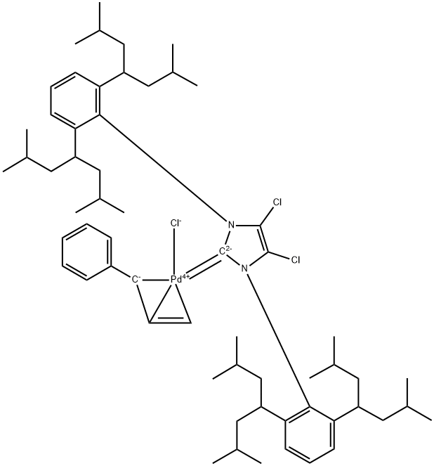 Palladium, [1,3-bis[2,6-bis[3-methyl-1-(2-methylpropyl)butyl]phenyl]-4,5-dichloro-1,3-dihydro-2H-imidazol-2-ylidene]chloro[(1,2,3-η)-1-phenyl-2-propen-1-yl]- Struktur