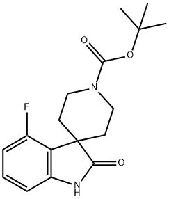 Spiro[3H-indole-3,4'-piperidine]-1'-carboxylic acid, 4-fluoro-1,2-dihydro-2-oxo-, 1,1-dimethylethyl ester Struktur