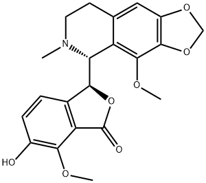 1(3H)-Isobenzofuranone, 6-hydroxy-7-methoxy-3-[(5R)-5,6,7,8-tetrahydro-4-methoxy-6-methyl-1,3-dioxolo[4,5-g]isoquinolin-5-yl]-, (3S)- Struktur