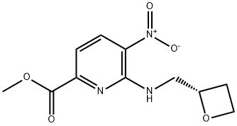 2-Pyridinecarboxylic acid, 5-nitro-6-[[(2S)-2-oxetanylmethyl]amino]-, methyl ester Struktur