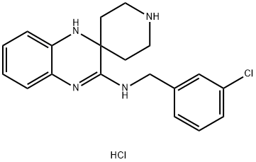 Spiro[piperidine-4,2'(1'H)-quinoxalin]-3'-amine, N-[(3-chlorophenyl)methyl]-, hydrochloride (1:1) Struktur