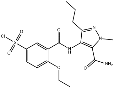 Benzenesulfonyl chloride, 3-[[[5-(aminocarbonyl)-1-methyl-3-propyl-1H-pyrazol-4-yl]amino]carbonyl]-4-ethoxy- Struktur