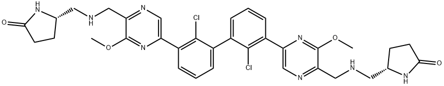 (5S,5'S)-5,5'-((((5,5'-(2,2'-dichloro-[1,1'-biphenyl]-3,3'-diyl)bis(3-methoxypyrazine-5,2-diyl))bis(methylene))bis(azanediyl))bis(methylene))bis(pyrrolidin-2-one) Struktur