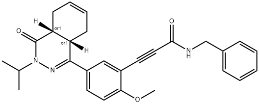 2-Propynamide, 3-[5-[(4aR,8aS)-3,4,4a,5,8,8a-hexahydro-3-(1-methylethyl)-4-oxo-1-phthalazinyl]-2-methoxyphenyl]-N-(phenylmethyl)-, rel- Struktur