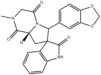 Spiro[3H-indole-3,7'(6'H)-pyrrolo[1,2-a]pyrazine]-1',2,4'(1H)-trione, 6'-(1,3-benzodioxol-5-yl)-2',3',8',8'a-tetrahydro-2'-methyl-, (8'aR)- Struktur