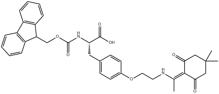 L-Tyrosine, O-[2-[[1-(4,4-dimethyl-2,6-dioxocyclohexylidene)ethyl]amino]ethyl]-N-[(9H-fluoren-9-ylmethoxy)carbonyl]- Struktur