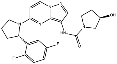 1-Pyrrolidinecarboxamide, N-[5-[(2S)-2-(2,5-difluorophenyl)-1-pyrrolidinyl]pyrazolo[1,5-a]pyrimidin-3-yl]-3-hydroxy-, (3R)- Struktur