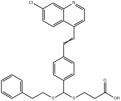 Propanoic acid, 3-[[[4-[2-(7-chloro-4-quinolinyl)ethenyl]phenyl][(2-phenylethyl)thio]methyl]thio]- Struktur