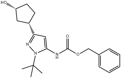 Carbamic acid, N-[1-(1,1-dimethylethyl)-3-[(1S,3R)-3-hydroxycyclopentyl]-1H-pyrazol-5-yl]-, phenylmethyl ester Struktur