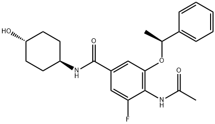 Benzamide, 4-?(acetylamino)?-?3-?fluoro-?N-?(trans-?4-?hydroxycyclohexyl)?-?5-?[(1S)?-?1-?phenylethoxy]?- Struktur