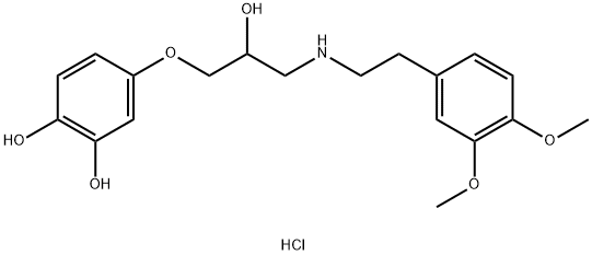 4-(3-(3,4-dimethoxyphenethylamino)-2- -hydroxypropoxy)benzene-1,2-diol hydrochloride Struktur