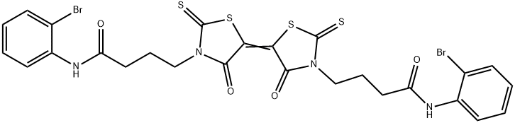 4-[(5E)-5-[3-[4-(2-bromoanilino)-4-oxobutyl]-4-oxo-2-sulfanylidene-1,3-thiazolidin-5-ylidene]-4-oxo-2-sulfanylidene-1,3-thiazolidin-3-yl]-N-(2-bromophenyl)butanamide Struktur