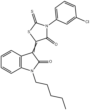 (5Z)-3-(3-chlorophenyl)-5-(2-oxo-1-pentylindol-3-ylidene)-2-sulfanylidene-1,3-thiazolidin-4-one Struktur