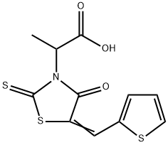 2-[(5Z)-4-oxo-2-sulfanylidene-5-(thiophen-2-ylmethylidene)-1,3-thiazolidin-3-yl]propanoic acid Struktur