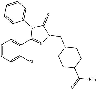 1-[[3-(2-chlorophenyl)-4-phenyl-5-sulfanylidene-1,2,4-triazol-1-yl]methyl]piperidine-4-carboxamide Struktur