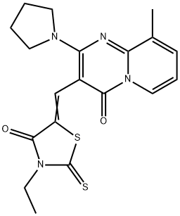 (5Z)-3-ethyl-5-[(9-methyl-4-oxo-2-pyrrolidin-1-ylpyrido[1,2-a]pyrimidin-3-yl)methylidene]-2-sulfanylidene-1,3-thiazolidin-4-one Struktur