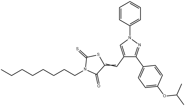 (5Z)-3-octyl-5-[[1-phenyl-3-(4-propan-2-yloxyphenyl)pyrazol-4-yl]methylidene]-2-sulfanylidene-1,3-thiazolidin-4-one Struktur