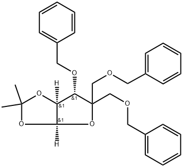 β-D-threo-Pentofuranose, 1,2-O-(1-methylethylidene)-4-C-[(phenylmethoxy)methyl]-3,5-bis-O-(phenylmethyl)- Struktur