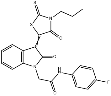 N-(4-fluorophenyl)-2-[(3Z)-2-oxo-3-(4-oxo-3-propyl-2-sulfanylidene-1,3-thiazolidin-5-ylidene)indol-1-yl]acetamide Struktur