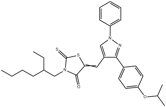 (5Z)-3-(2-ethylhexyl)-5-[[1-phenyl-3-(4-propan-2-yloxyphenyl)pyrazol-4-yl]methylidene]-2-sulfanylidene-1,3-thiazolidin-4-one Struktur