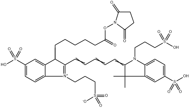 3H-Indolium, 2-[5-[1,3-dihydro-3,3-dimethyl-5-sulfo-1-(3-sulfopropyl)-2H-indol-2-ylidene]-1,3-pentadien-1-yl]-3-[6-[(2,5-dioxo-1-pyrrolidinyl)oxy]-6-oxohexyl]-3-methyl-5-sulfo-1-(3-sulfopropyl)-, inner salt Struktur