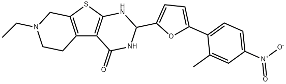 7-ethyl-2-[5-(2-methyl-4-nitrophenyl)furan-2-yl]-1,2,3,5,6,8-hexahydropyrido[2,3]thieno[2,4-d]pyrimidin-4-one Struktur