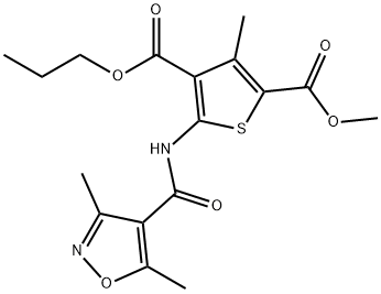 2-methyl 4-propyl 5-(3,5-dimethylisoxazole-4-carboxamido)-3-methylthiophene-2,4-dicarboxylate Struktur