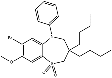 1,5-Benzothiazepine, 7-bromo-3,3-dibutyl-2,3,4,5-tetrahydro-8-methoxy-5-phenyl-, 1,1-dioxide Struktur