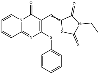 (5Z)-3-ethyl-5-[(4-oxo-2-phenylsulfanylpyrido[1,2-a]pyrimidin-3-yl)methylidene]-2-sulfanylidene-1,3-thiazolidin-4-one Struktur